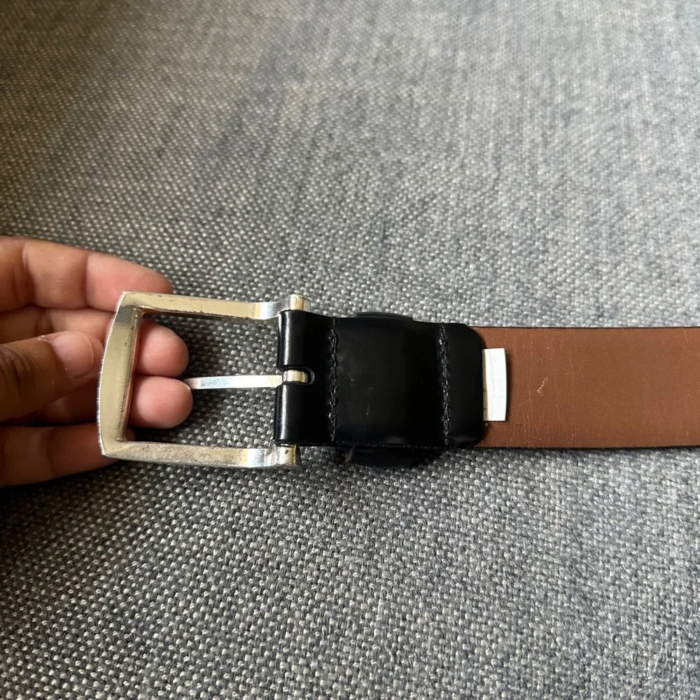 Allen Edmonds Mens Black Leather Dress Belt Size 42 Silver Buckle 19011 USA